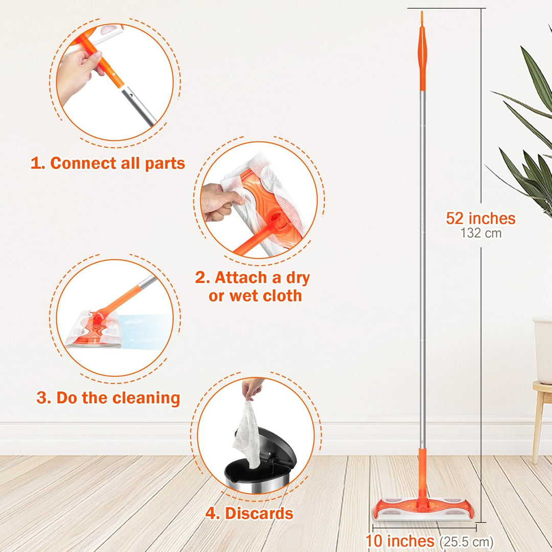 JEHONN Bodenwischer Nass für Swiffer Pads, 2-in-1 Wet Dry Starterset, Feuchte Bodentücher mit 10 Tro