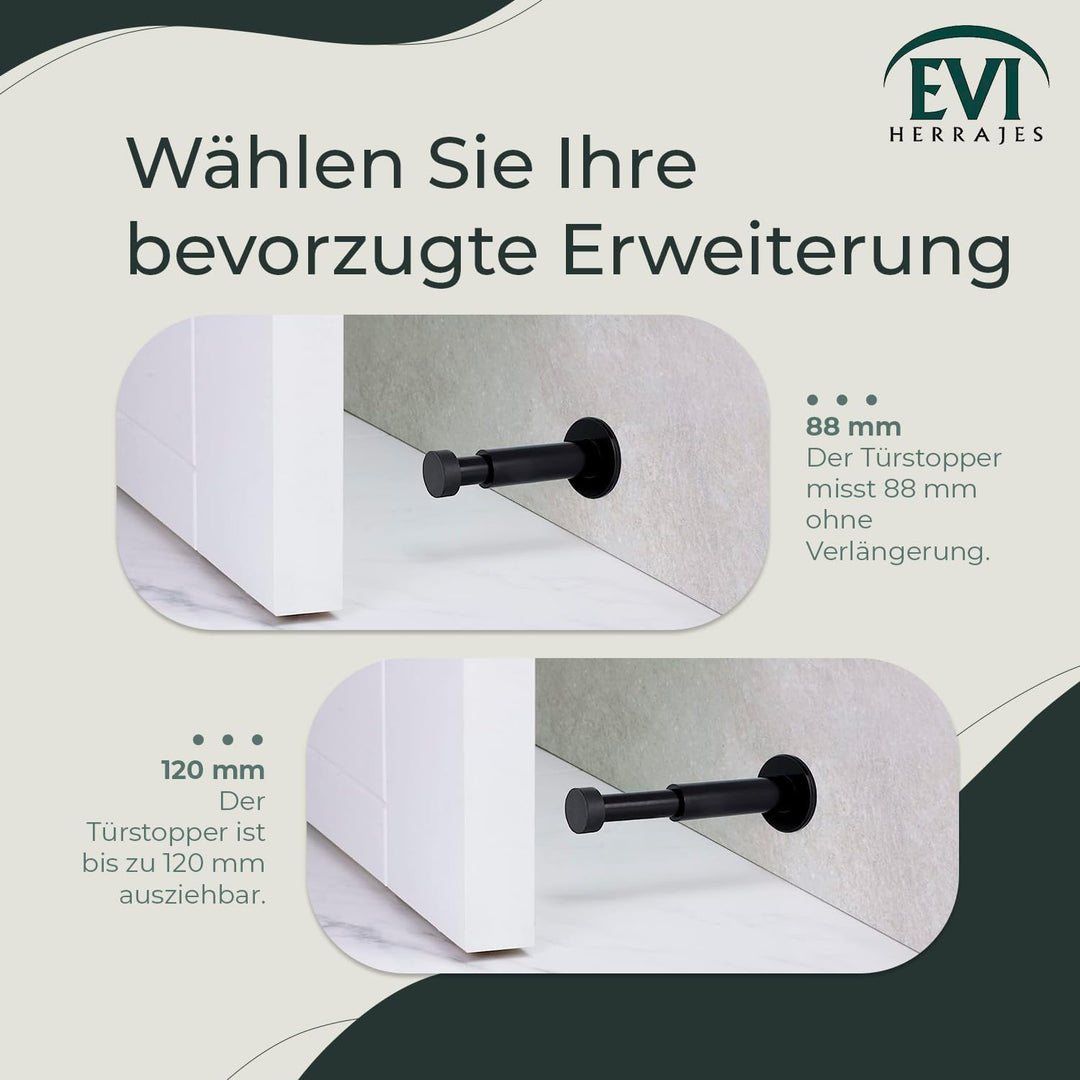 EVI HERRAJES Verstellbarer Türstopper aus Messing, Dual-Installation (Schwarz Lackiert - Schwarzer G