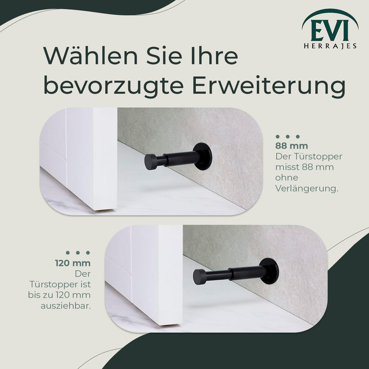 EVI HERRAJES Verstellbarer Türstopper aus Messing, Dual-Installation (Schwarz Lackiert - Schwarzer G
