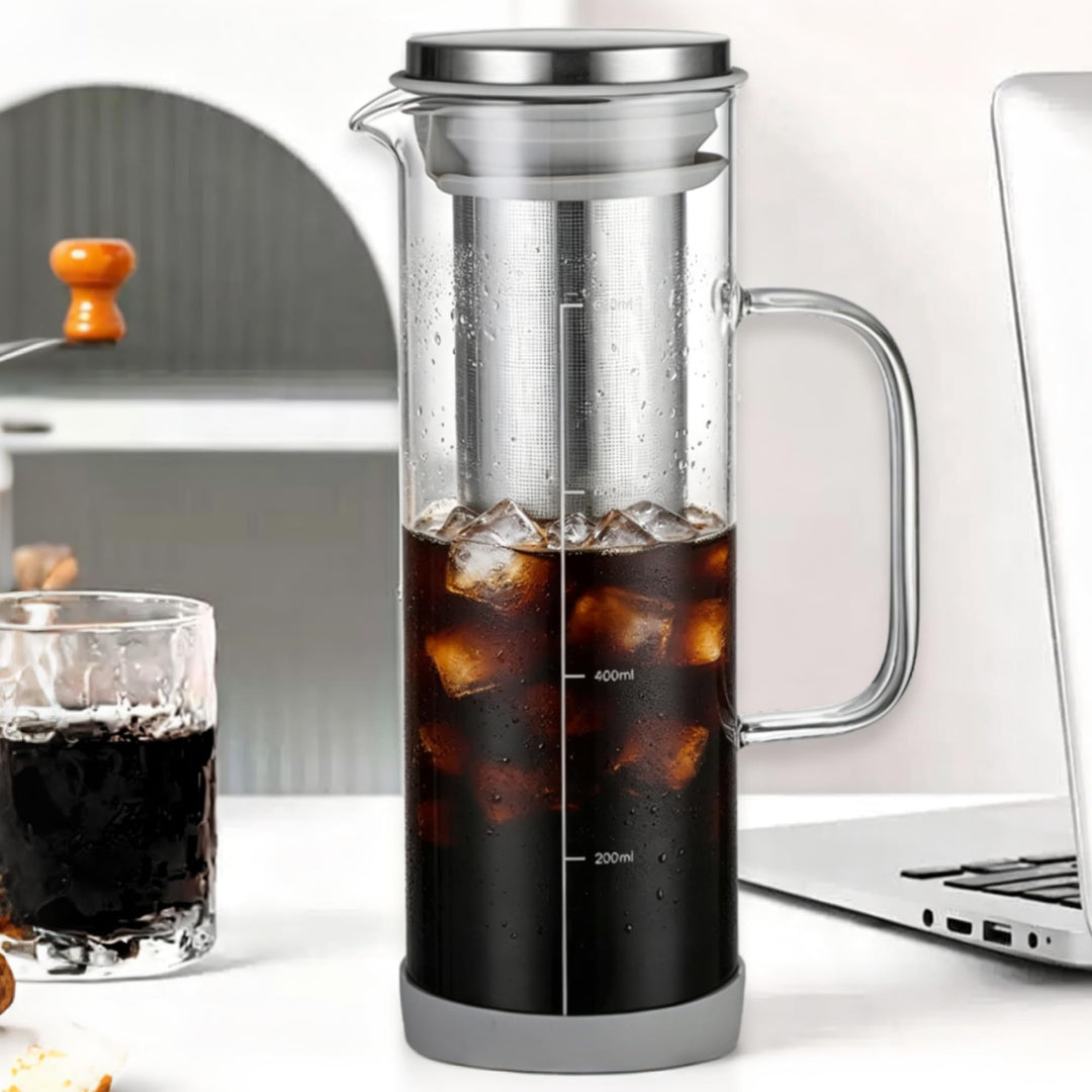JanYoo Cold Brew Kaffeebereiter 800ml,Glas-Teekanne mit 304 Edelstahlfilter, Brühglas Karaffe Teetas