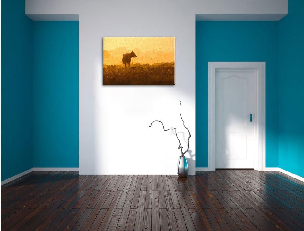 Pixxprint fressende Kuh auf der Weide als Leinwandbild/Grösse: 100x70 / Wandbild/Kunstdruck/fertig b