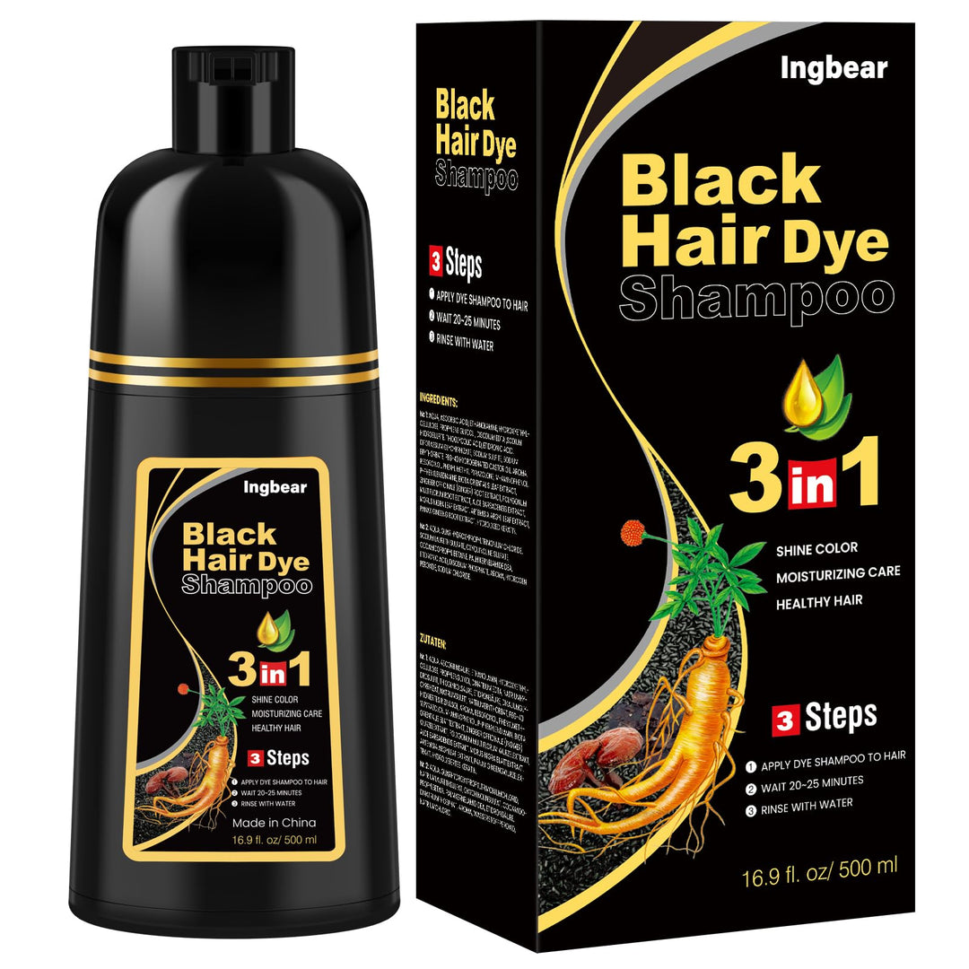 Schwarzes Haarfärbeshampoo für Graues Haar, Sofort Haarfarben Shampoo für Männer und Frauen, Black H