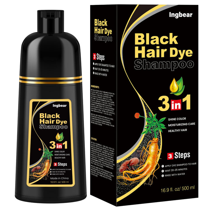 Schwarzes Haarfärbeshampoo für Graues Haar, Sofort Haarfarben Shampoo für Männer und Frauen, Black H