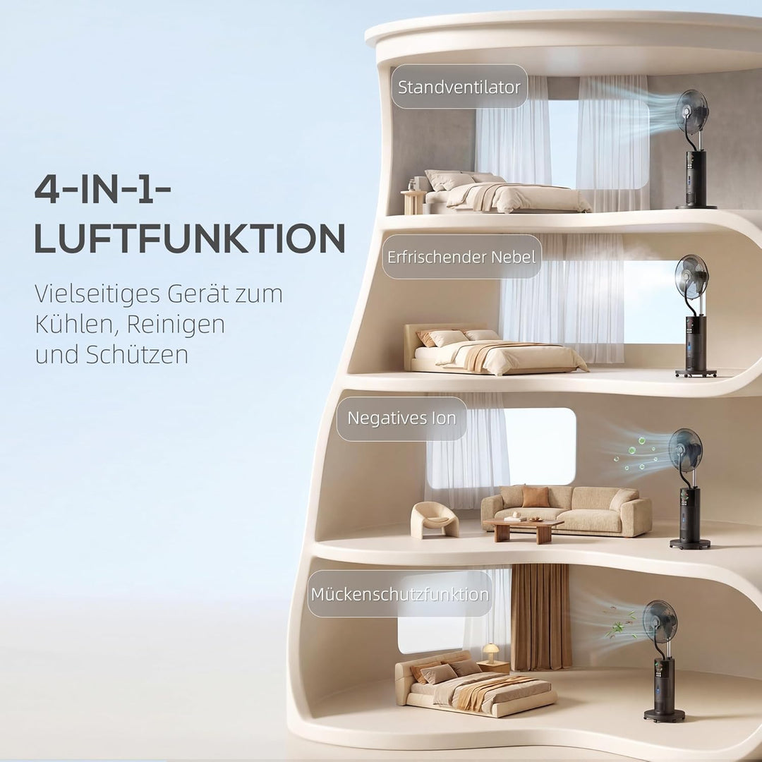 HOMCOM Ventilator mit Wasserkühlung, Luftbefeuchter leise, Neigbar Standventilator inkl. Sprühnebel,