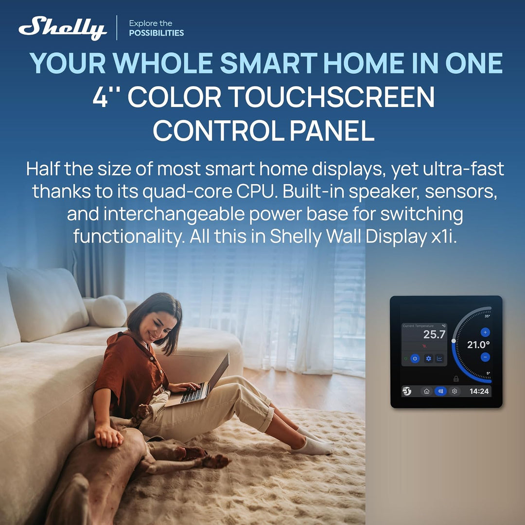 Shelly Wall Display X1i Silber - Smarte Bedienzentrale mit 4" Touchscreen, Integriertes Relais, Lich