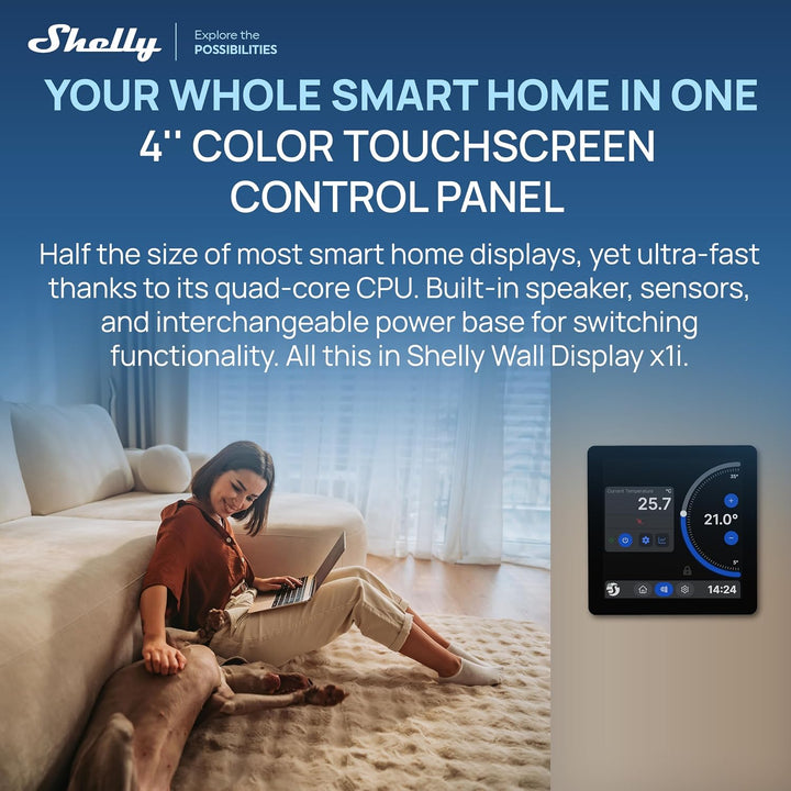 Shelly Wall Display X1i Silber - Smarte Bedienzentrale mit 4" Touchscreen, Integriertes Relais, Lich