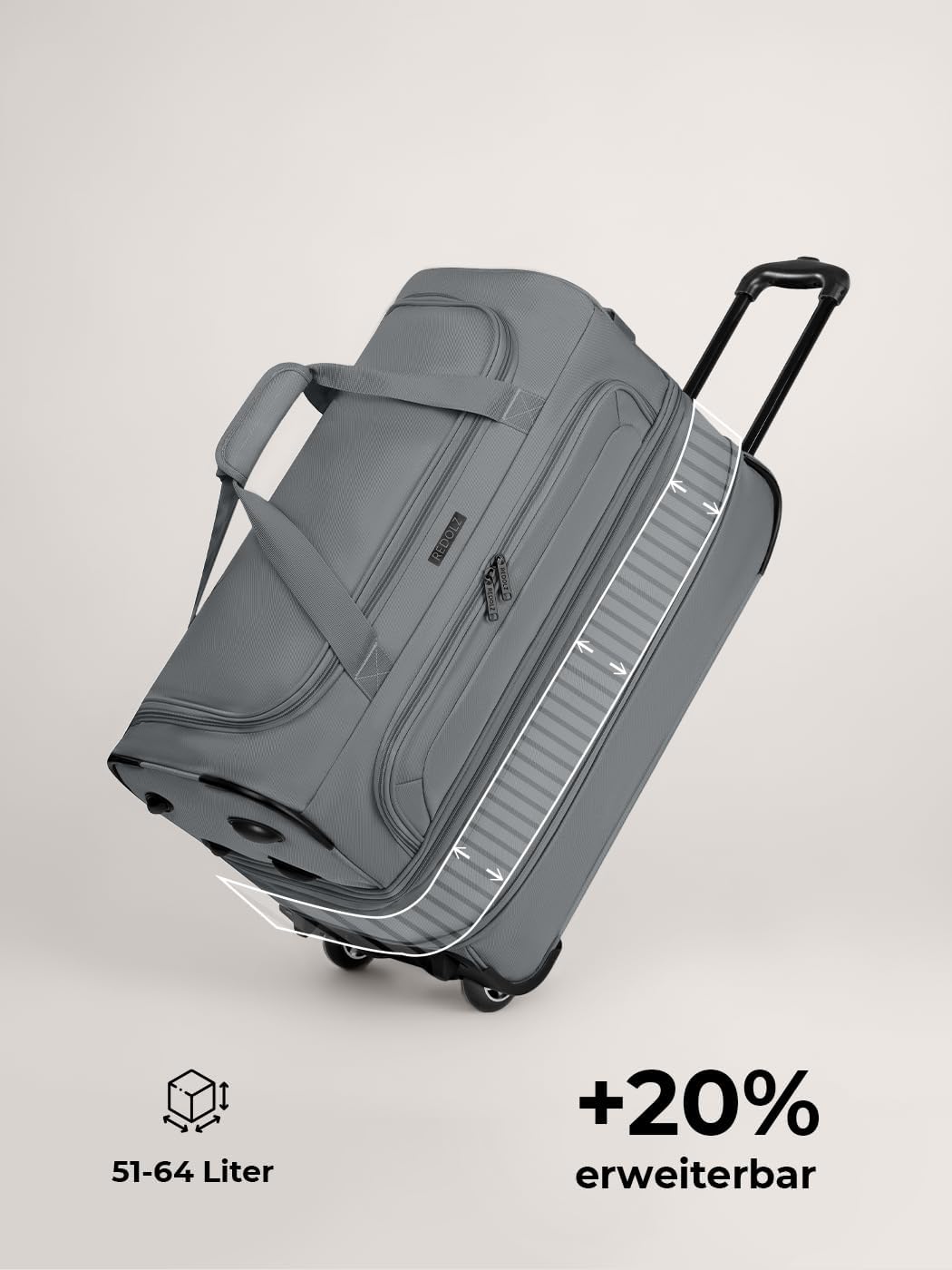 REDOLZ 2-Rollen MEDIUM Trolley-Reisetasche | Volumen mit Dehnfalte erweiterbar von 51 auf 64 Liter |