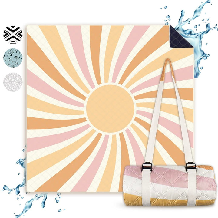 NAYA STUDIOS® Picknickdecke (Sonne) - extra grosse Picknickdecke 200x200 cm - waschbare Campingdecke