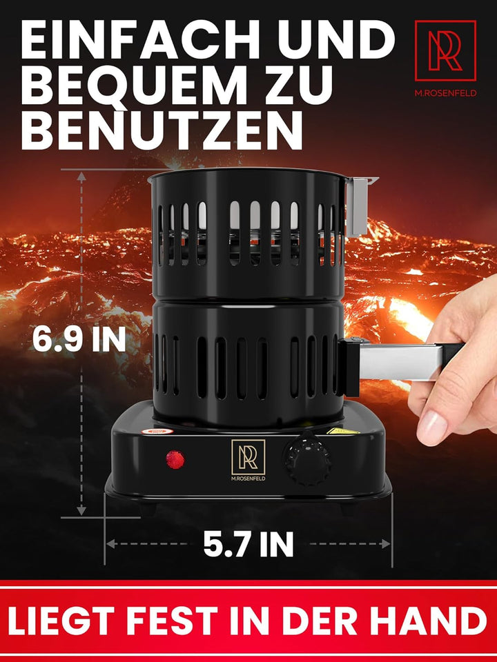 M. ROSENFELD Shisha Kohleanzünder Elektrischer 800W TURBO – Kohlenanzünder mit extra langem 150cm Ka