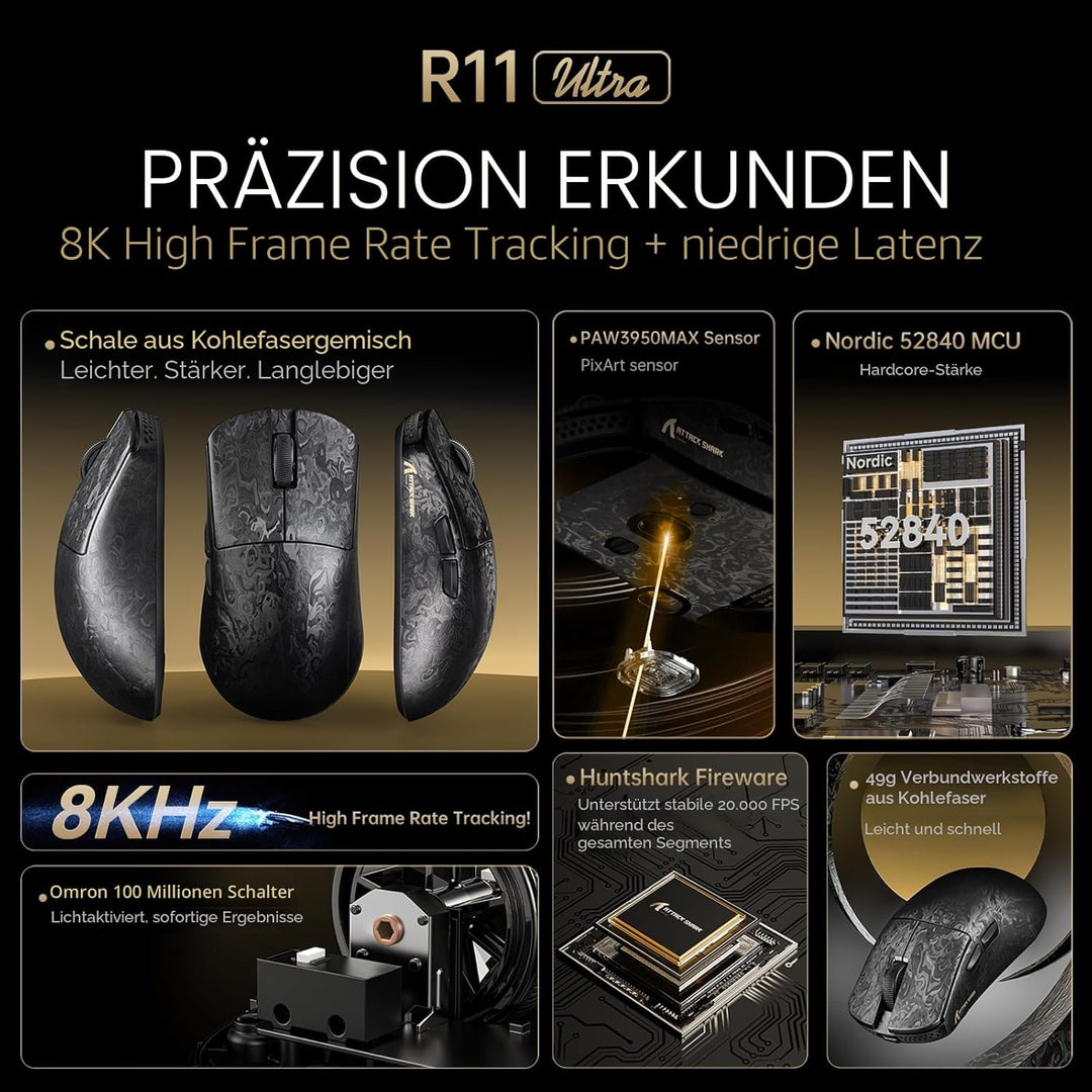 MAMBASNAKE x Attack Shark R11 Ultra Carbon Fiber Wireless Gaming Mouse, 8000Hz, 49g Superlight, 4200