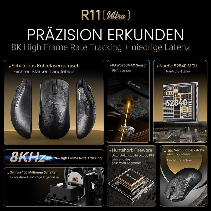 MAMBASNAKE x Attack Shark R11 Ultra Carbon Fiber Wireless Gaming Mouse, 8000Hz, 49g Superlight, 4200