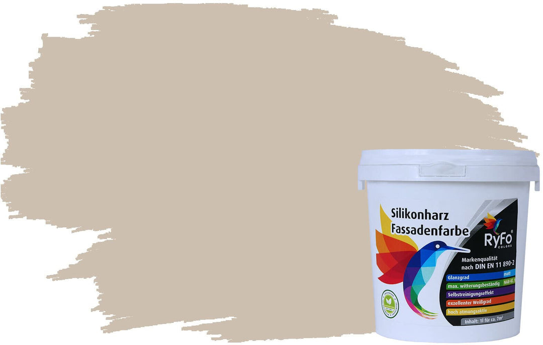 RyFo Colors Silikonharz Fassadenfarbe Lotuseffekt Trend Sandbeige 1l - bunte Fassadenfarbe, weitere