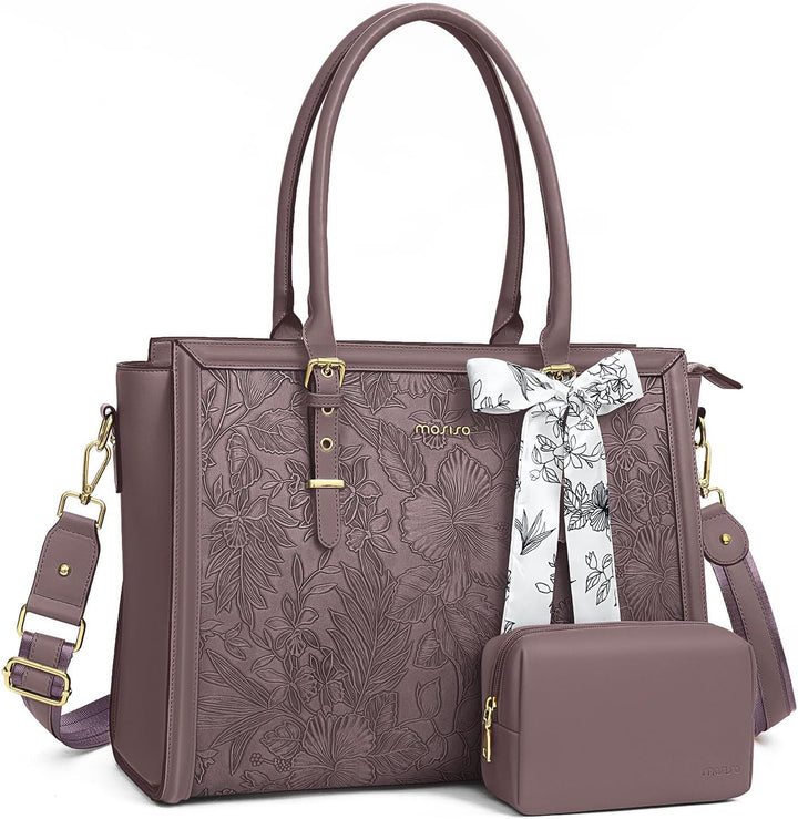 MOSISO Laptop Tasche für Frauen,17,3 Zoll PU Leder Tote Bag Kompatibel mit MacBook,HP,Dell,Asus Note