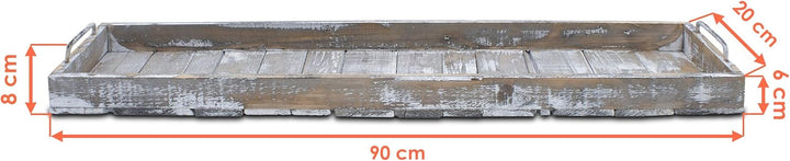 Holz Deko Tablett XXL Used Look mit Griffen aus Metall - 90 x 20 cm - Servier und Kerzen Brett recht