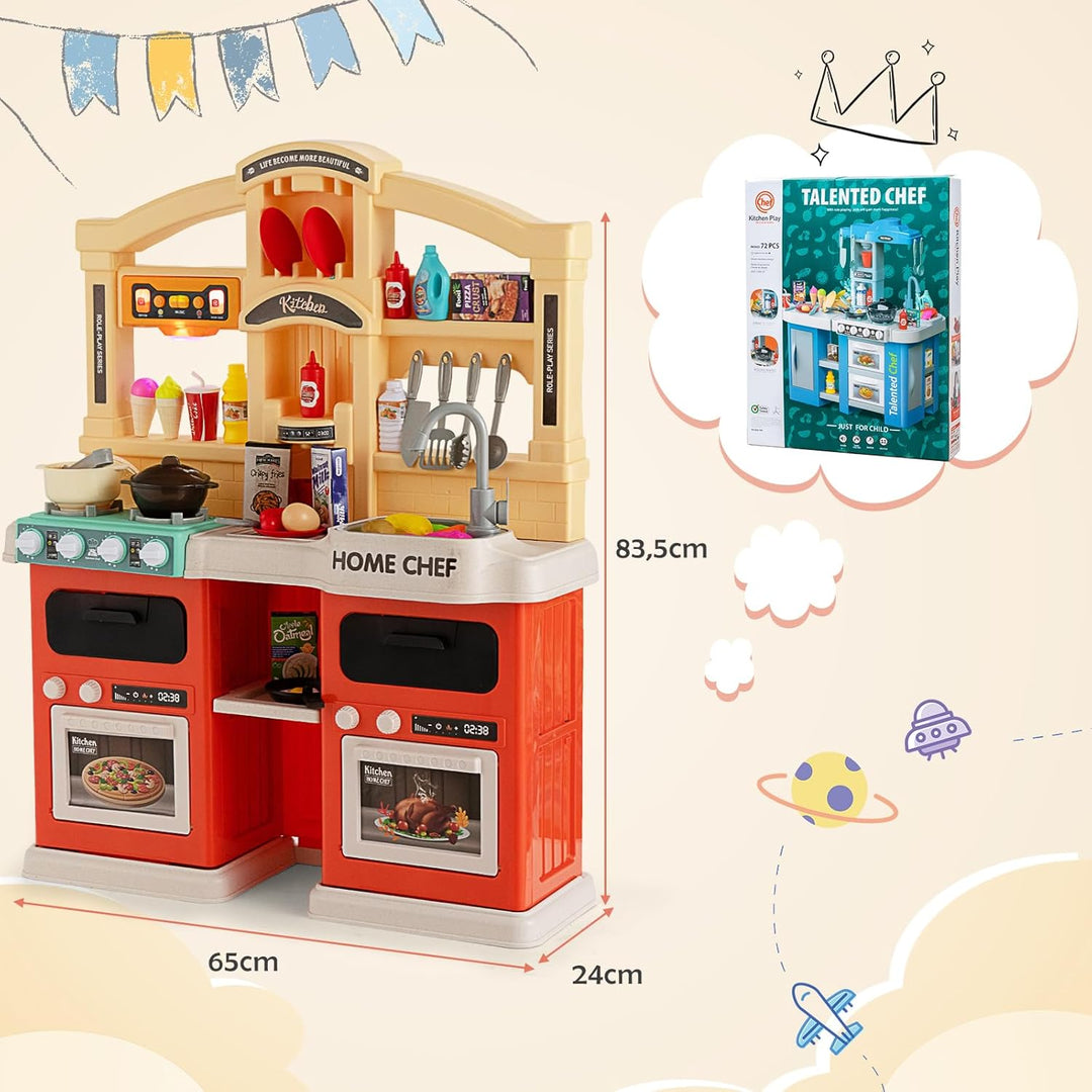 DREAMADE Kinderküche mit 42 TLG. Zubehör, Kinderspielküche mit Licht und Sound, Dampf, Wasser, Spüle