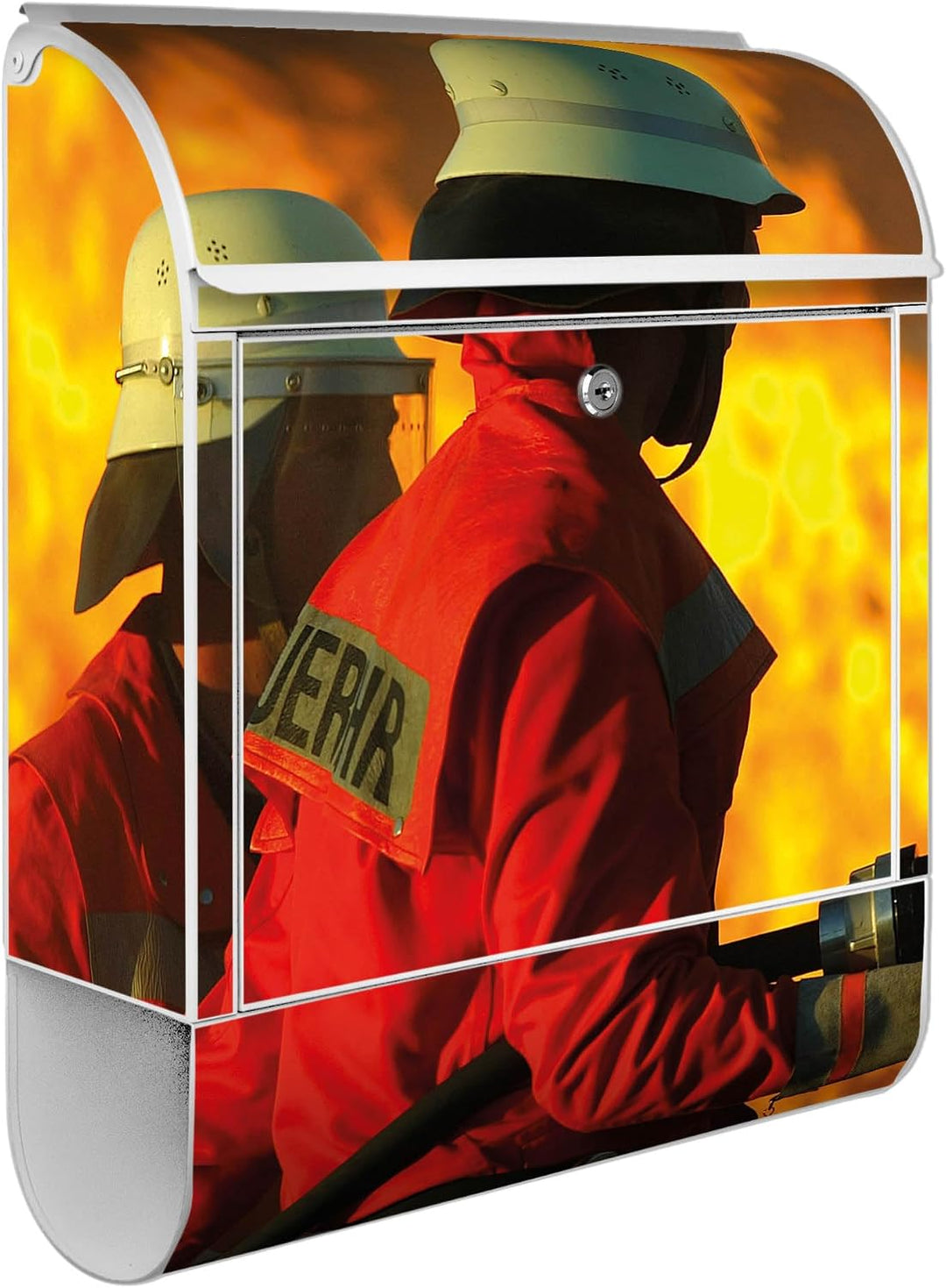 banjado® Design Briefkasten mit Motiv Feuer 39x47x14cm &amp; 2 Schlüssel - Briefkasten Stahl weiss mit Z