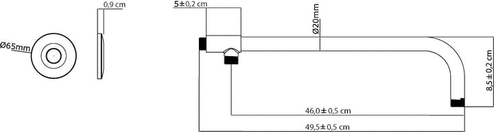 aquaSu® Brausearm Soma | 50 cm Länge | mit Winkel: 90 Grad | Ø 20 mm | für Kopfbrausen | Anschluss i