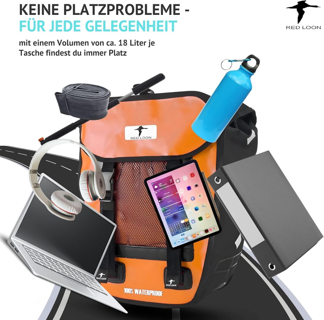 Red Loon 2 x Pro robuste Fahrradtasche aus LKW-Plane – wasserdichte Doppelpacktasche für Gepäckträge