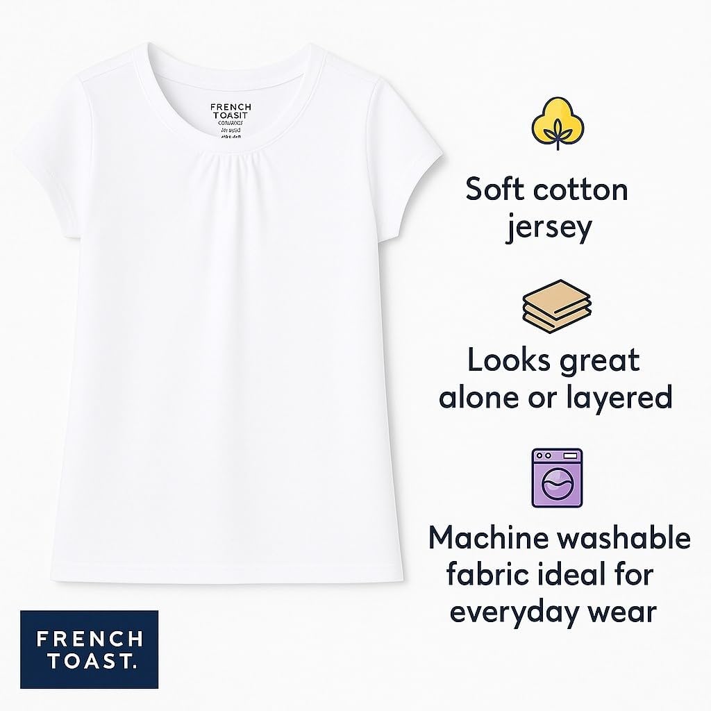 French Toast Girls' Short Sleeve Crew Neck Tee,Red,5