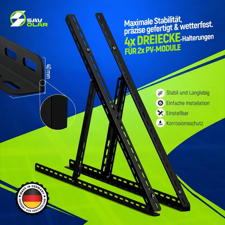 SAVOLAR Solarmodul Halterung Balkonkraftwerk bis 117cm (46 Zoll) Winkel Einstellbar 0-90°, Robuste N