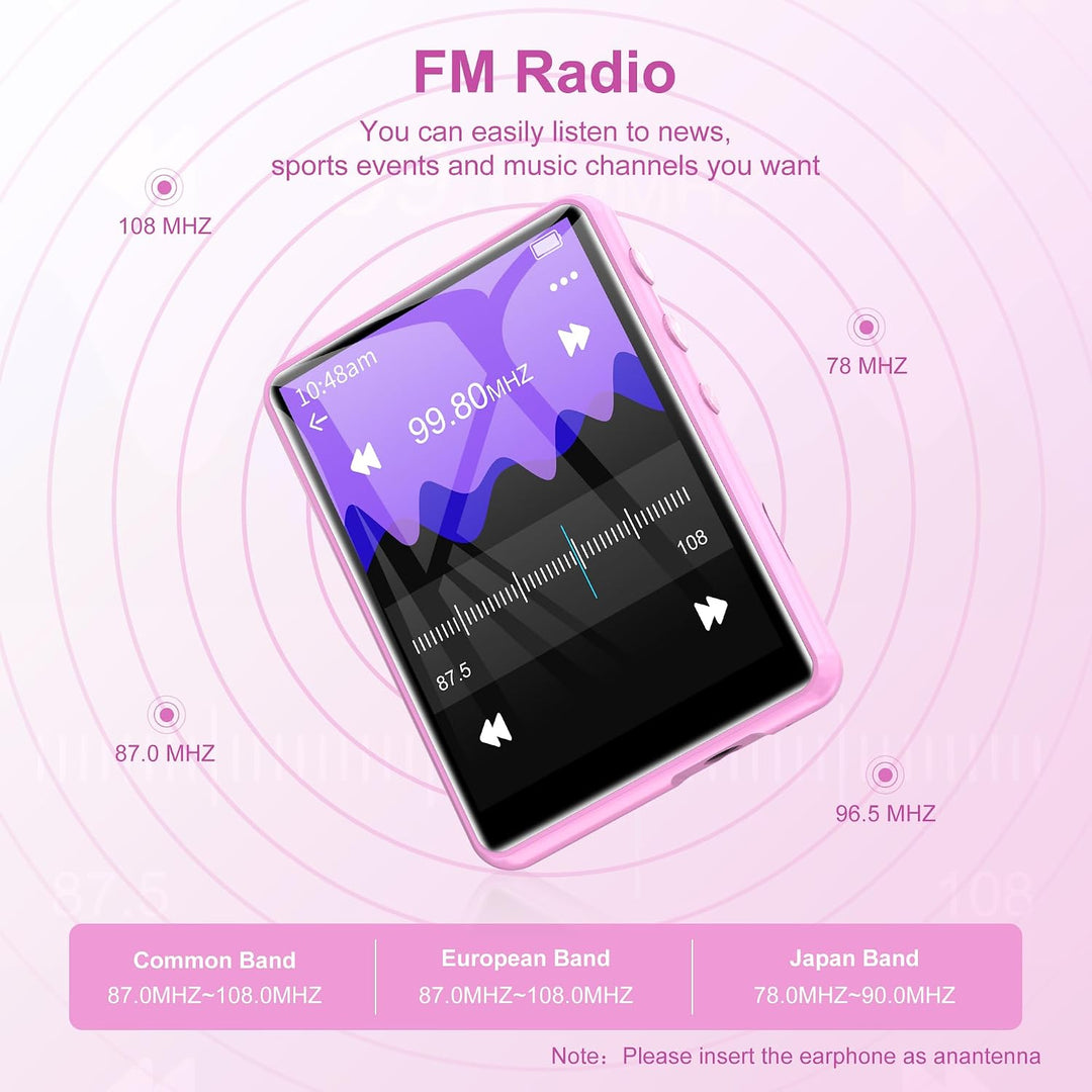 SWOFY 64GB MP3 Player Bluetooth 5.3 HiFi Music Player, 2.4-Zoll Touchscreen MP3 Player mit Lautsprec