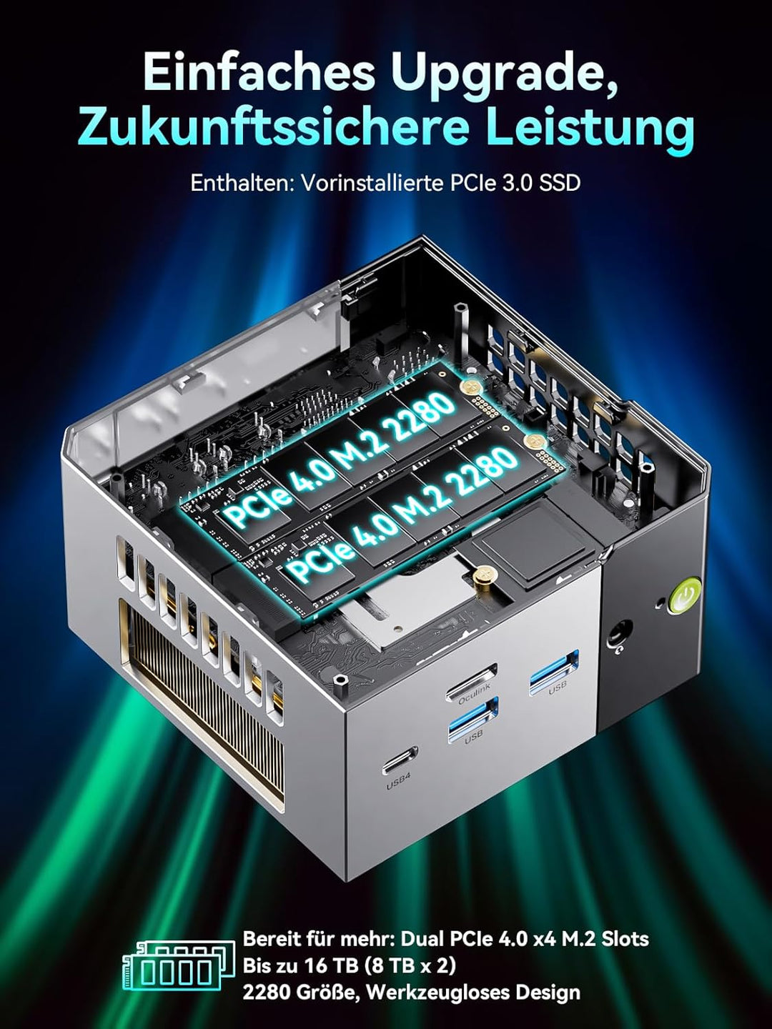 GMKtec Mini Gaming PC, M8 Desktop Computer AMD Ryzen 5 PRO 6650H (6C/12T 4,50 GHz), Dual 2.5GbE LAN,