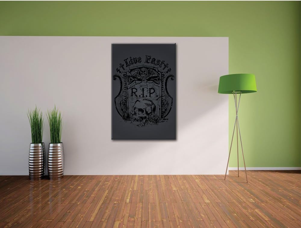Pixxprint Rest in Peace Black Bild auf Leinwand, XXL riesige Bilder fertig gerahmt mit Keilrahmen, K