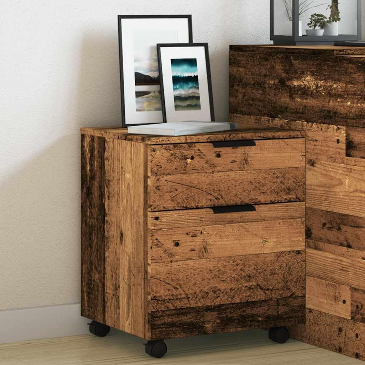 Rollcontainer MOSAB rollbar Altholz 45x38x54 cm | Nachttisch mit Rollen Aktenschrank rollbar kleiner