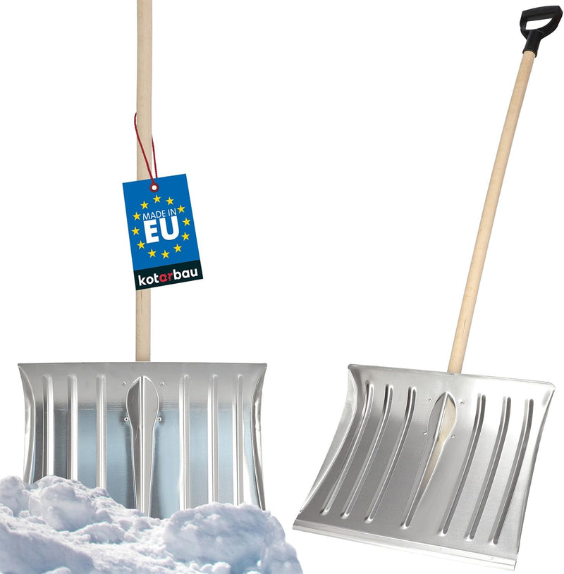 KOTARBAU® Schneeschaufel Schneeschieber 50cm mit Holzstiel Verstärkt Aluminium Schild mit Ergonomisc
