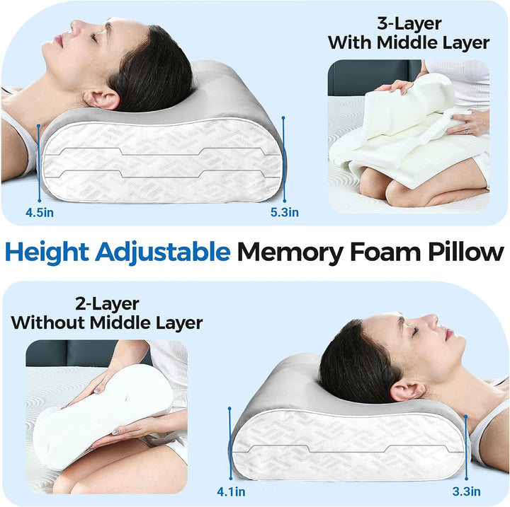 Elviros Memory Foam Kissen, Verstellbares Ergonomisches Kopfkissen gegen Nackenschmerzen, Nackenstüt