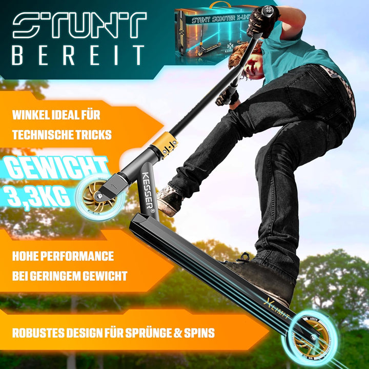 KESSER® Stunt Scooter X-Limit-Pro 360° Lenkung Funscooter Stuntscooter mit Ständer ABEC 9 Kugellager