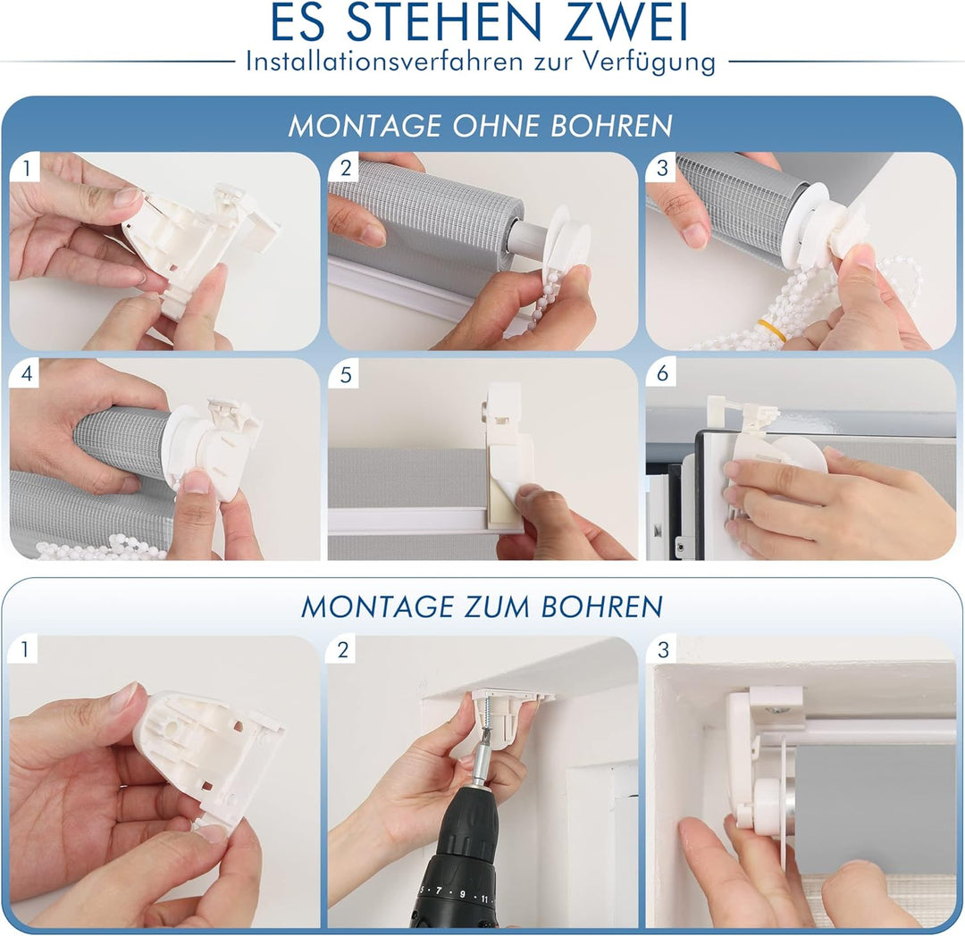 SBARTAR Doppelrollo Klemmfix Duo Rollos für Fenster ohne Bohren & zum Bohren, Grau B90 x H130 cm (St