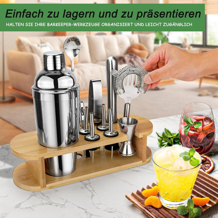 Cocktail Shaker Set Barkeeper Set mit Ständer, Edelstahl Drink Mixer Set mit allem wichtigen Zubehör