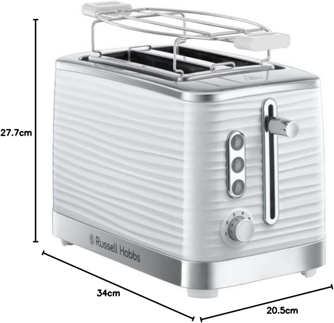 Russell Hobbs Toaster [für 2 Scheiben] Inspire Weiss mit hochwertiger Hochglanz-Struktur (extra brei