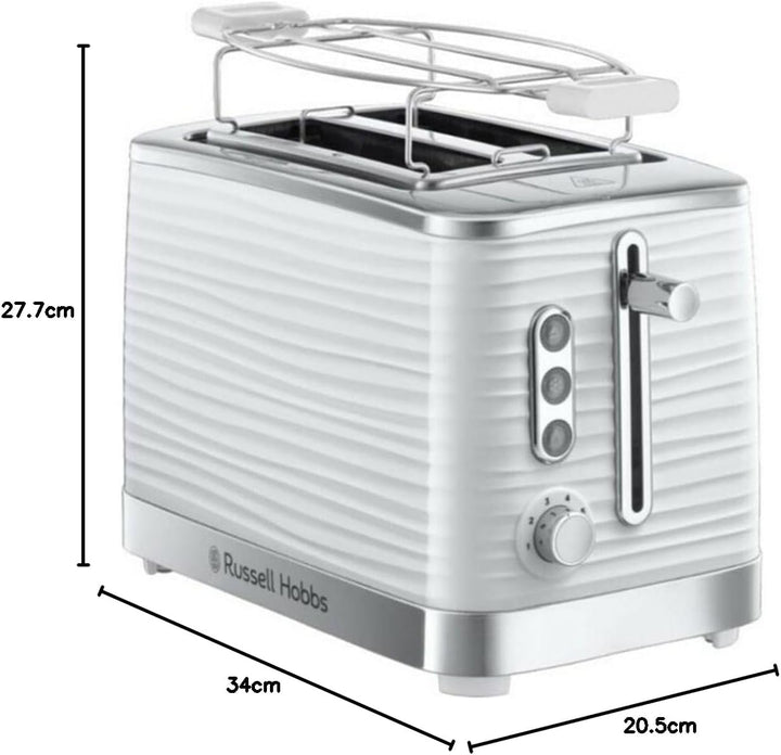 Russell Hobbs Toaster [für 2 Scheiben] Inspire Weiss mit hochwertiger Hochglanz-Struktur (extra brei