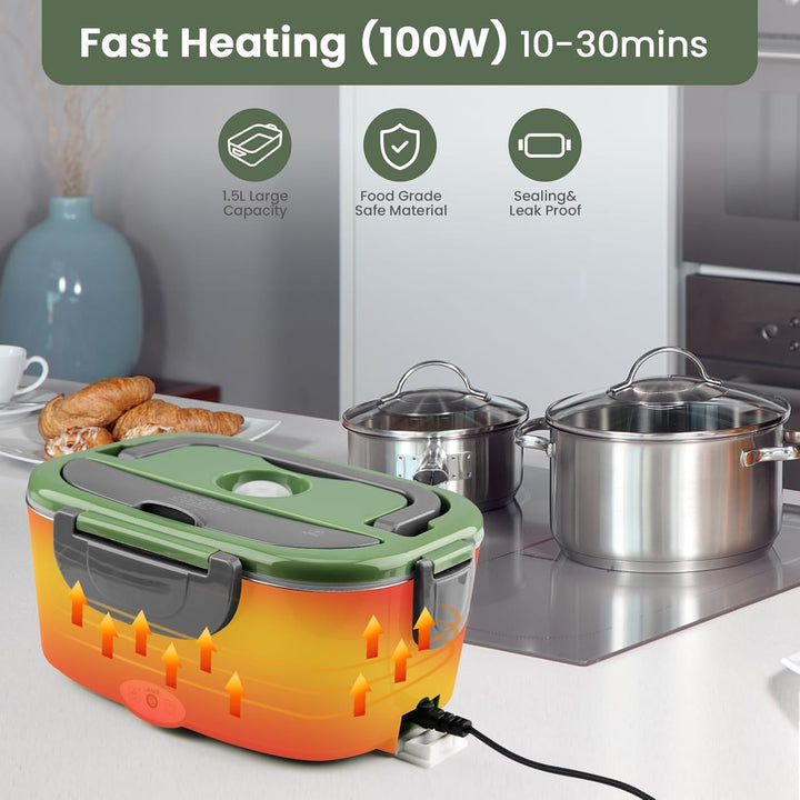 Elektrische Lunchbox 100W, 3-In-1 tragbare beheizte Lunchbox, 1,5L Edelstahl Entnehmbare brotdose, 1