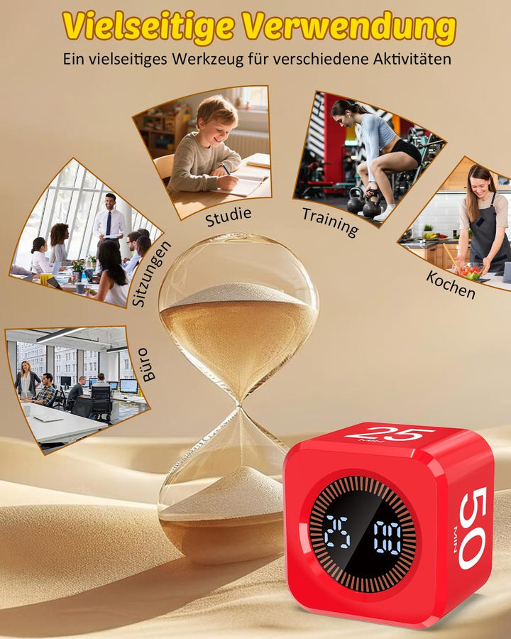 Pomodoro Timer Cube, Visueller Würfel-Timer für Kinder, Digitale LED Drehbarer Timer mit 5/10/25/50