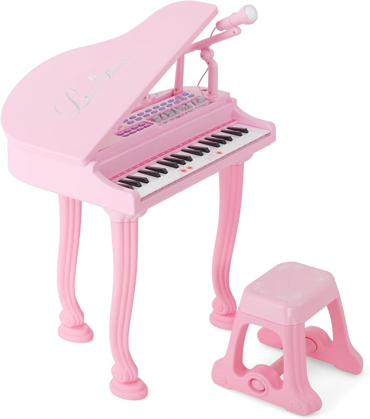 DREAMADE 37 Tasten Keyboard Kinder, Mini E-Piano mit Hocker & Mikrofon & 3 Lehrmodi & 8 Rhythmen & A