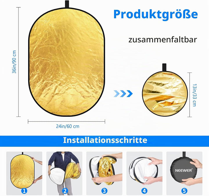 Neewer 5-in-1 60 x 90 cm (24 x 36 Zoll) Fotostudio Ovale Multi Disk Klappbare Licht-Reflektor Set mi