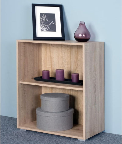 Casaria® Bücherregal 77x60x28cm Eiche Holz 2 Fächer Boden Höhenverstellbar 150kg Belastbarkeit Kipps