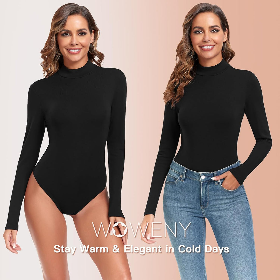 WOWENY Damen Body Langarm mit Stehkragen - Thermo Bodysuit Fleece Oberteile Shirts Rolli Pullover Ro