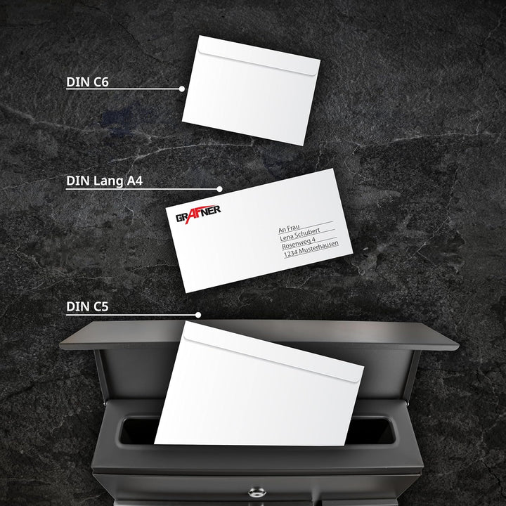 Grafner Premium Briefkasten personalisiert, RAL7016 mit Zeitungsfach und 2 Schlüssel, moderner Postk