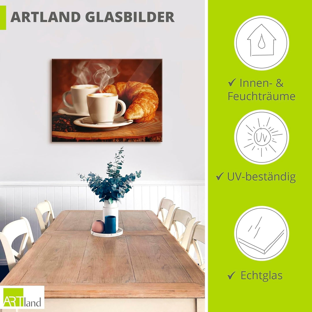 ARTland Glasbilder Wandbild Glas Bild einteilig 80x60 cm Querformat Kaffee Coffee Cafe Cappuccino Ka