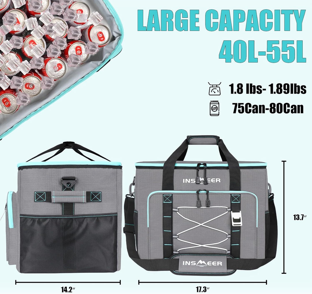 INSMEER Kühltasche Gross 48L/55L, 55/80 Cans Kühltasche Faltbar Isolierte Tasche, Auslaufsicher zusa