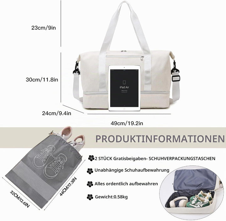 Sporttasche Reisetasche Damen, 35L Weekender Travel Duffle Bag mit 2 schuhbeuteln, Schuhfach &amp; Nassf