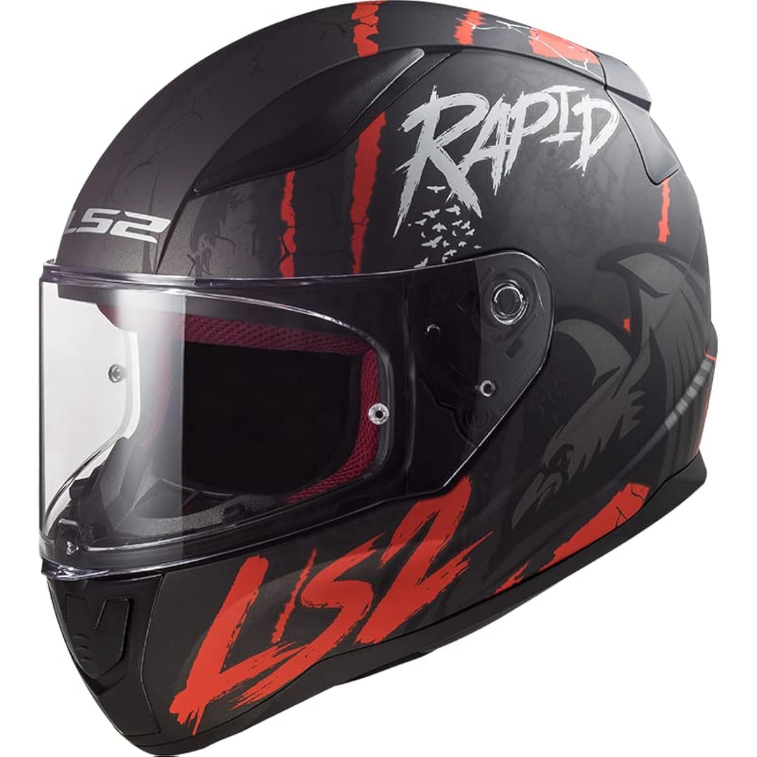 LS2, Integralhelme motorrad RAPID raven mat black white red, L