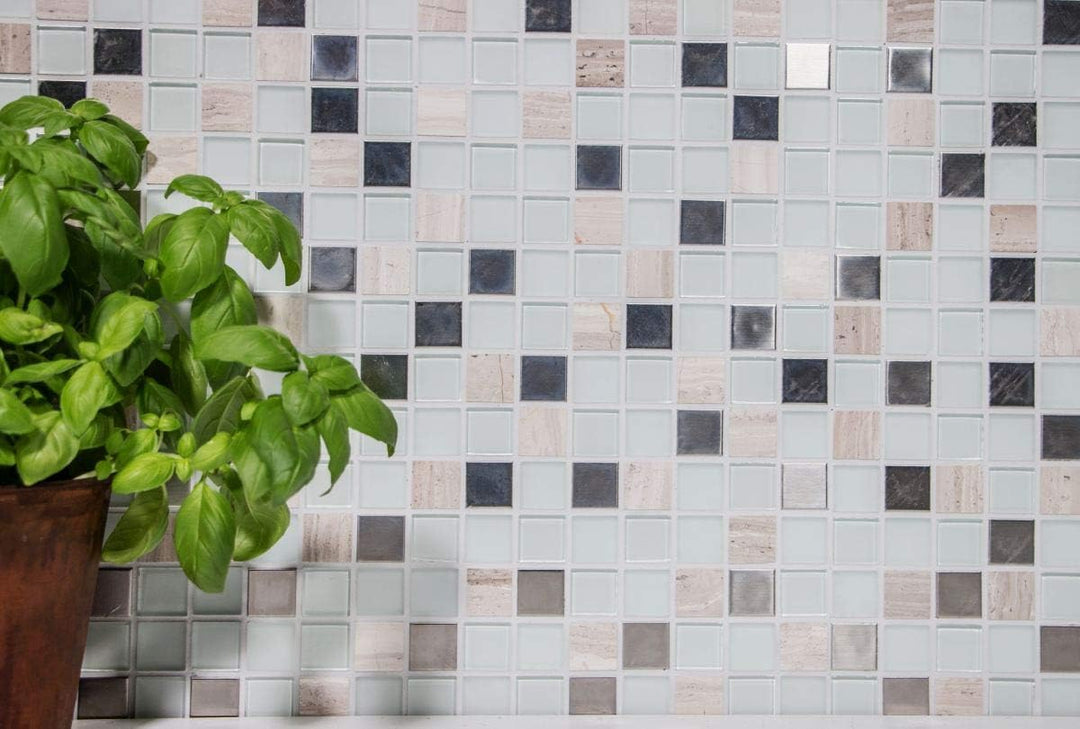 Mosaik Fliesen Mosaikfliesen Glasmosaik Stein Kachel beige weiss glänzend Küchenfliese WC Fliesenspi