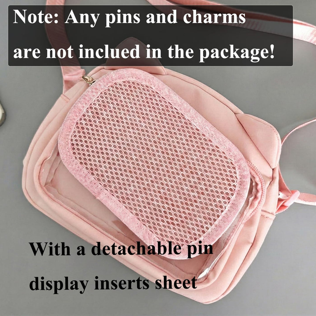 Kleine Ita Messenger Tasche für Damen, Kawaii Crossbody Tasche mit transparentem Pins Display-Fenste