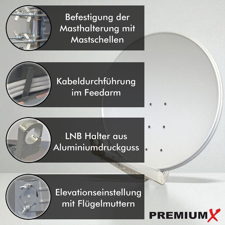 Premium X DELUXE100 Satellitenantenne 100 cm Aluminium Hellgrau + Twin LNB PXT-SEW 0,1 dB Digital Sa