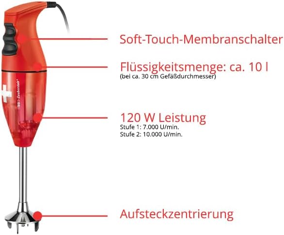 ESGE-Zauberstab 9240025 E 120 Select Rot, Stabmixer, Pürierstab inkl. Multimesser, Schlagscheibe Fle